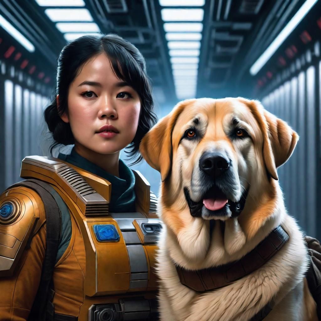 Rose Tico and Dog Portrait in Star Wars Style