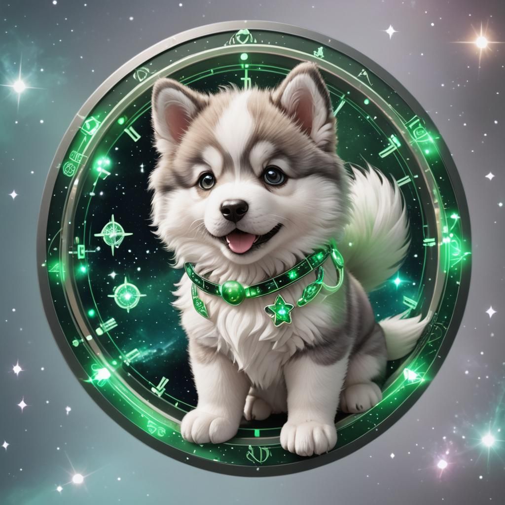Elegant Chibi Wolf Commander Reigns Over Cosmic Space Ship