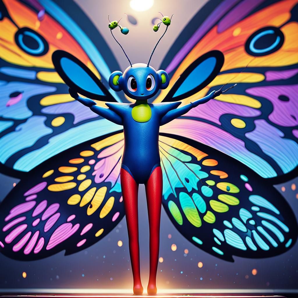 Pixar Style Butterfly Humanoid in Vibrant Environment