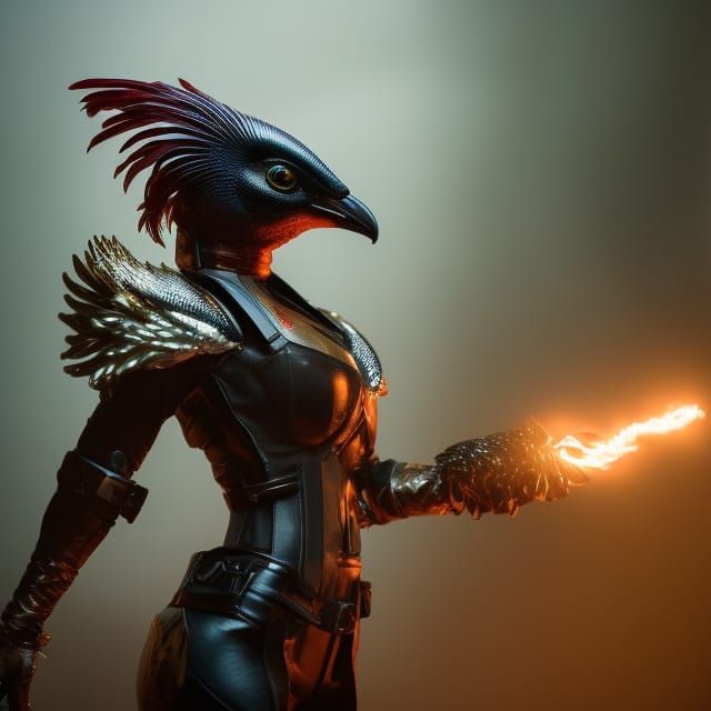 Ethereal Alien Chicken Woman Warrior in Fantasy Style