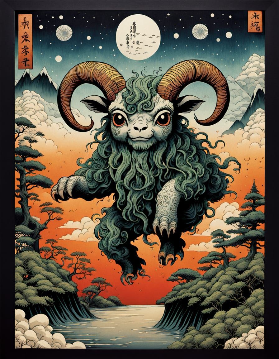Surreal Kawaii Shub Niggurath in Traditional Japanese Ukiyo-...