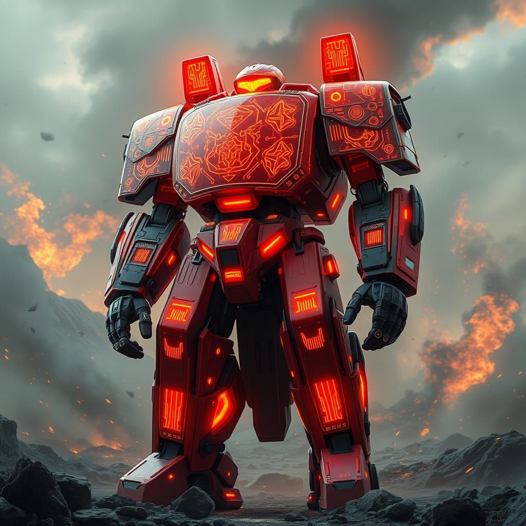 Futuristic Firefighting Robot Concept in Cyberpunk Style