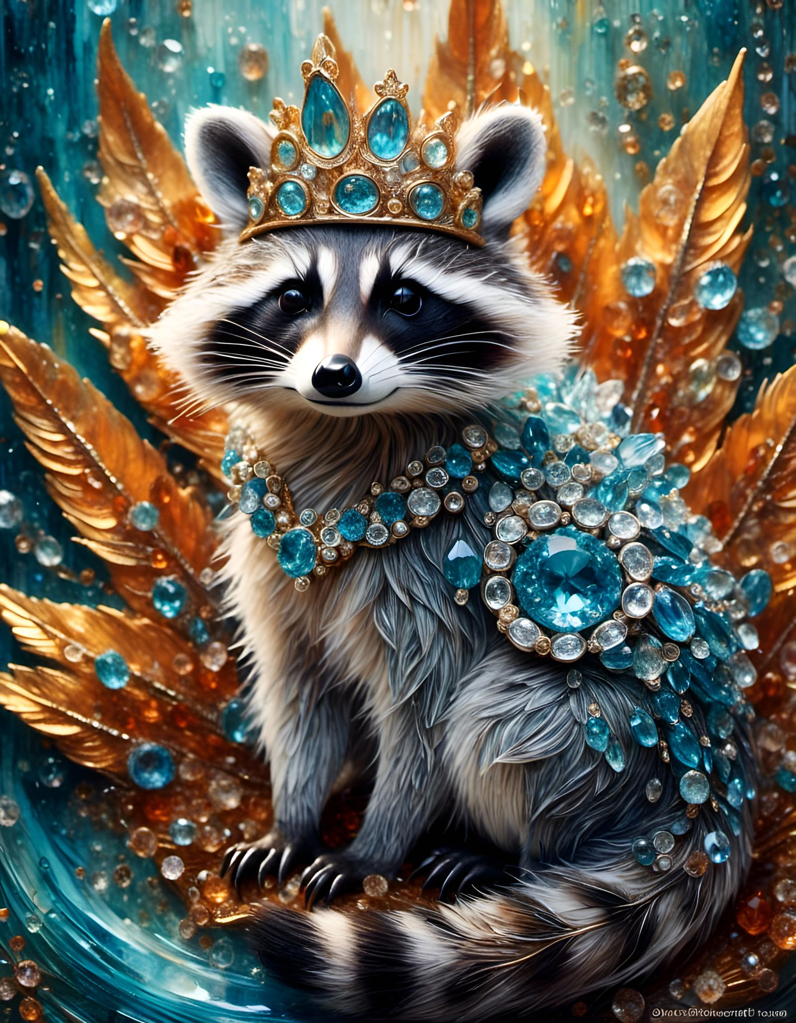 Crystal Raccoon King in Ornate Expressionist Style