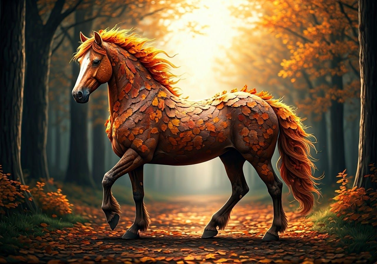 Ultra-Detailed Autumn Stallion in Fantasy Landscape