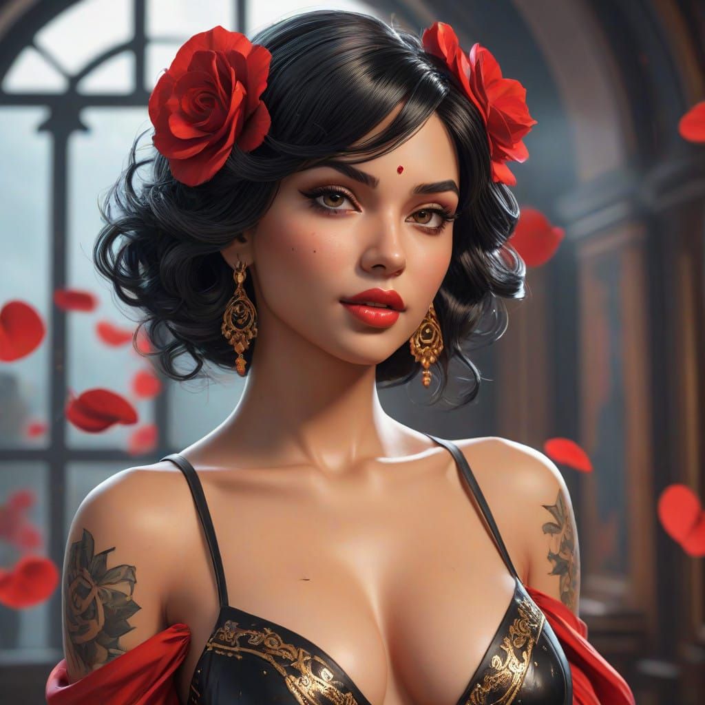 Sultry Pinup Girl in Vibrant Red and Black