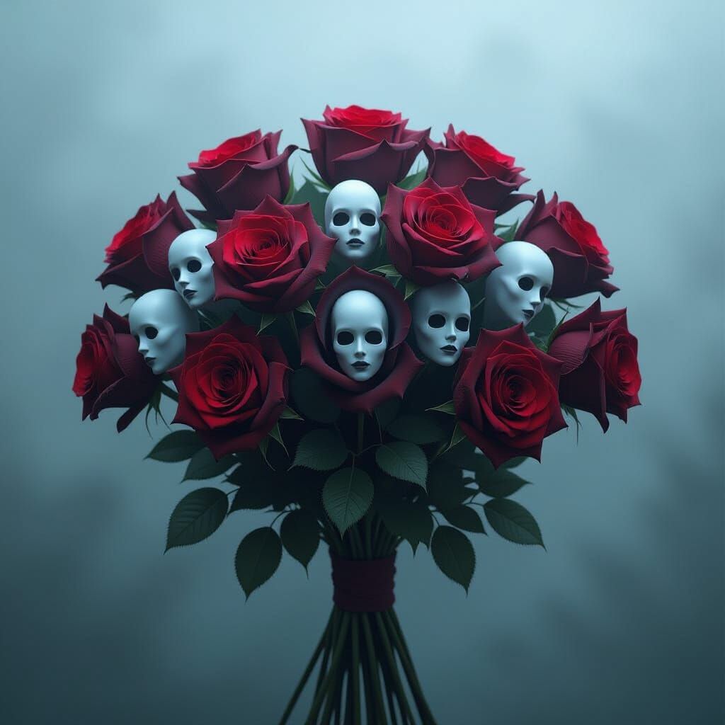 Gothic Roses With Ghostly Faces Emerge from Ethereal Mist