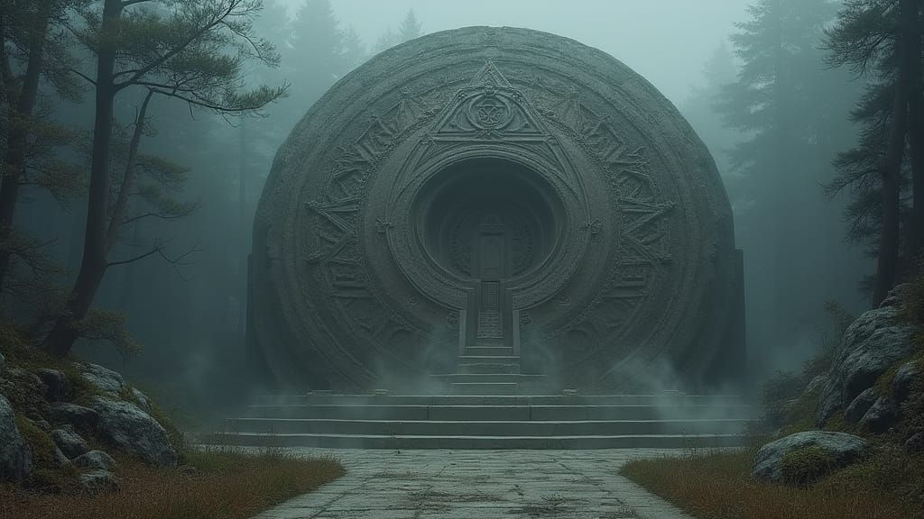 Sacred Geometry Stone Temple in Mystical Digital Art