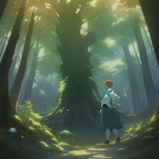 Sorcerer in Enchanted Forest, Vintage Anime Style