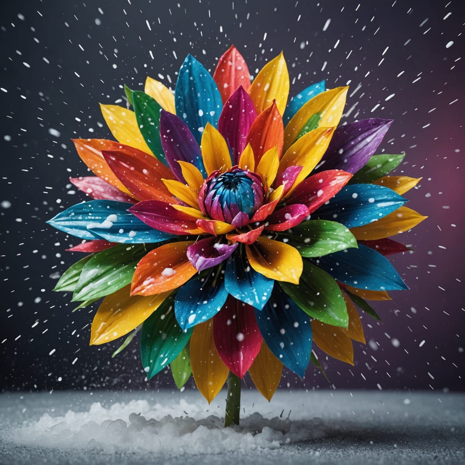 Exploding Holographic Flower in Epic Snowstorm