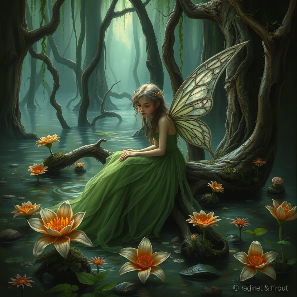Swamp Fairy in Ethereal Brian Froud Style