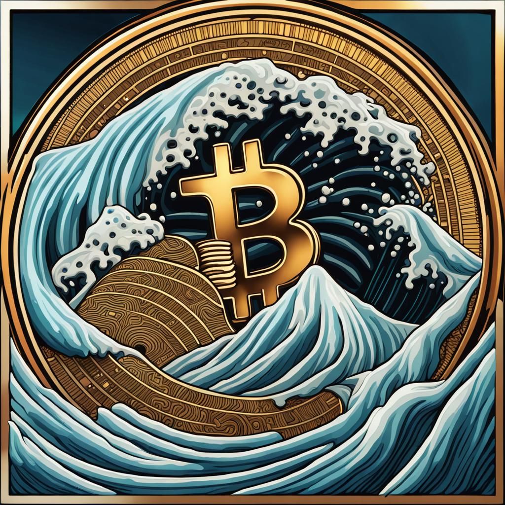 Bitcoin Coin Press in Cryptocurrency Ocean Wave