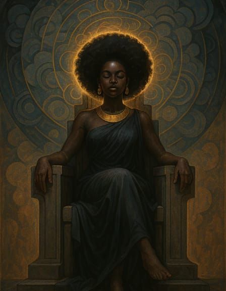 Ethereal Black Goddess in Golden Light