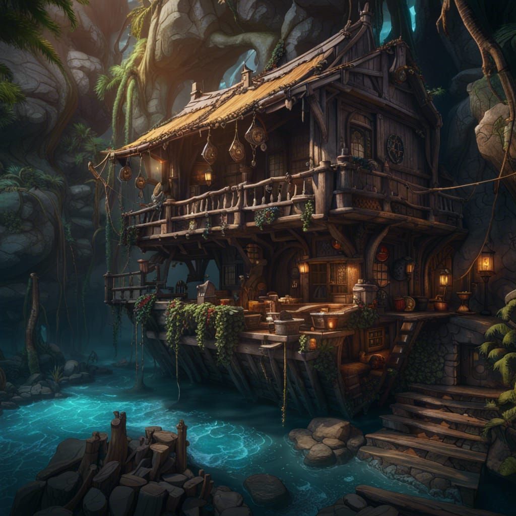 Fantastical Pirate Hideout Concept Art