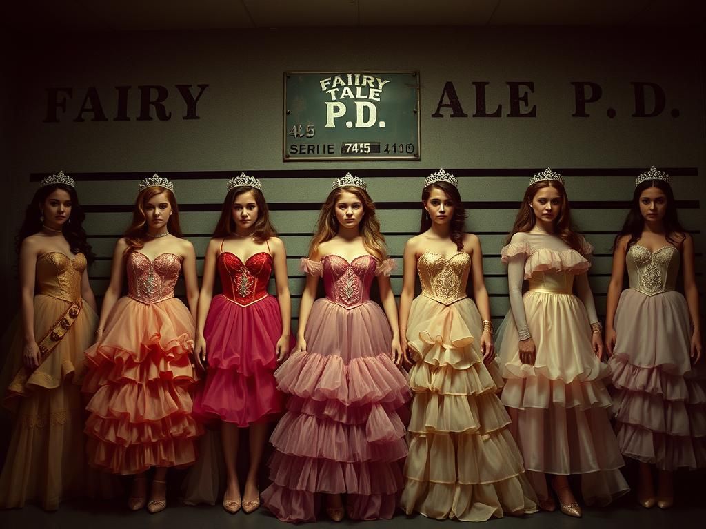 Fairy Tale Princesses in Police Lineup, Cinematic Still