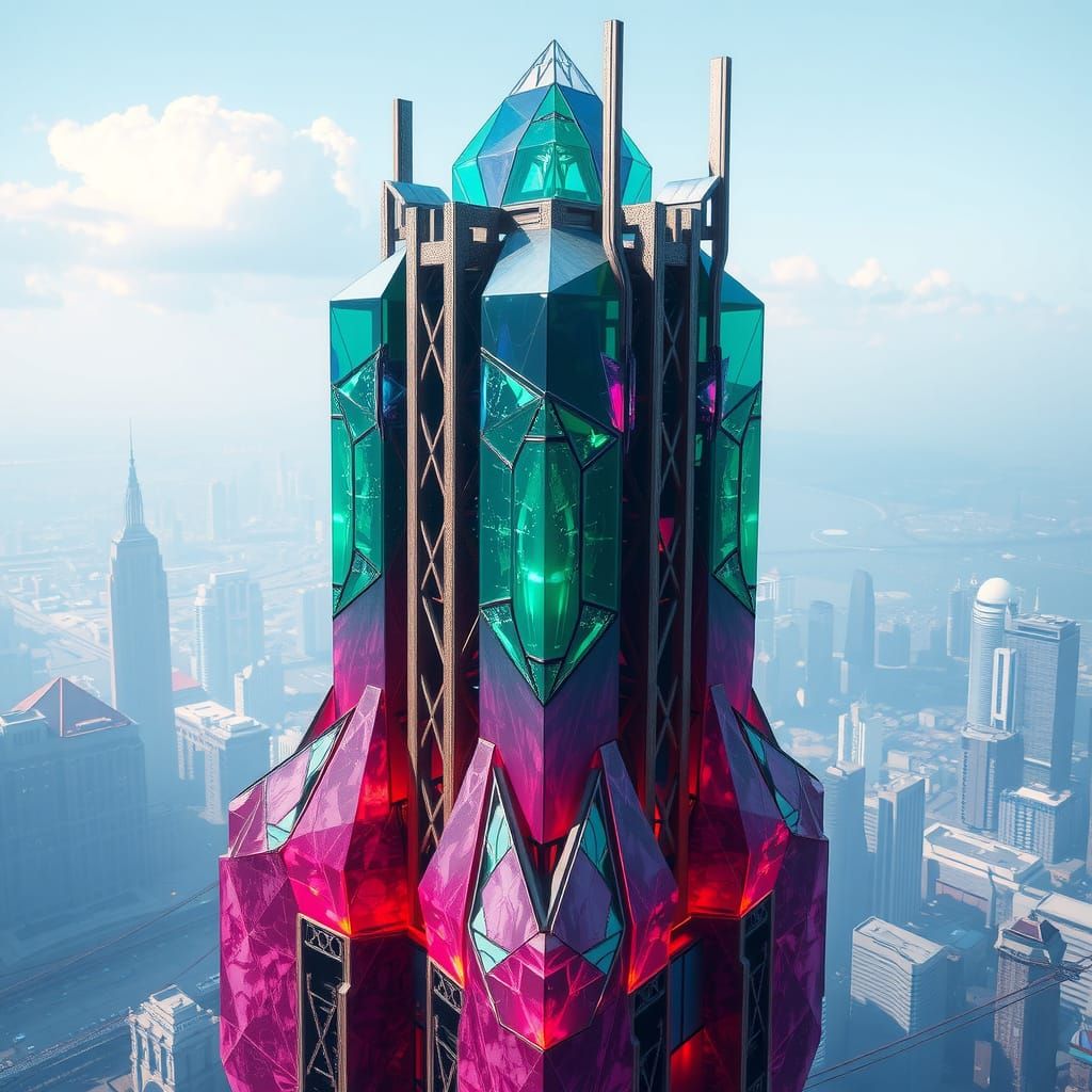 Cyberpunk Gemstone Tower: A Crystalline Skyscraper
