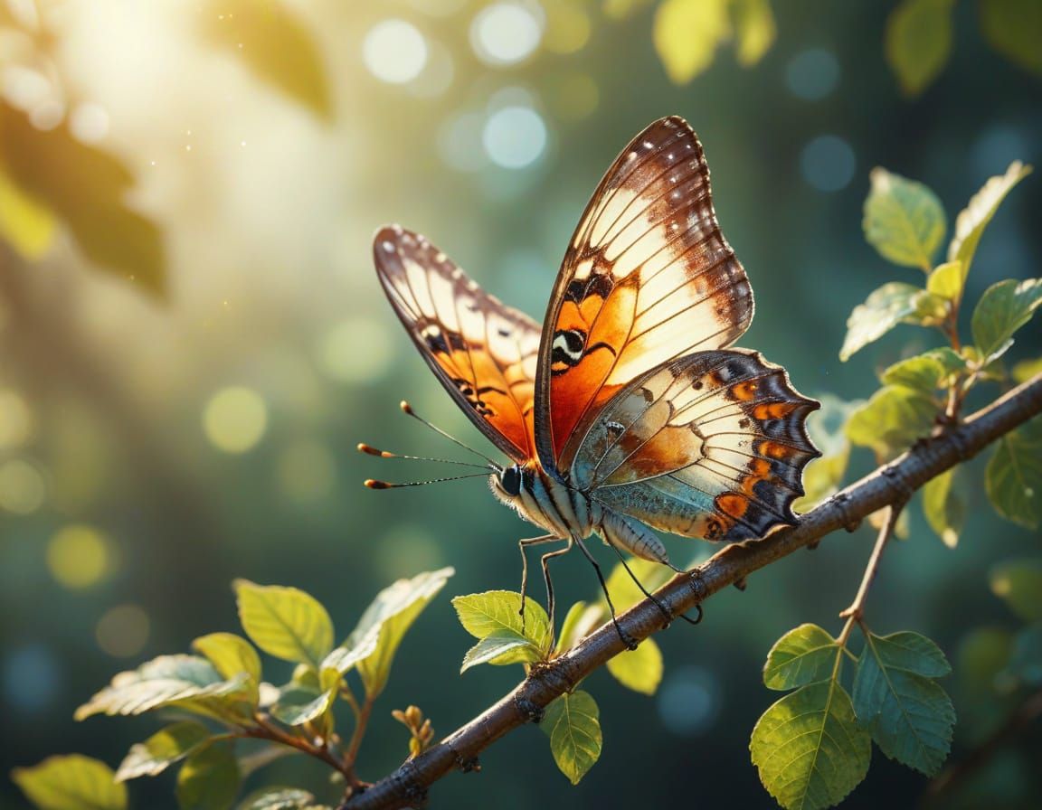 Butterfly on Branch in Rococo Oil Painting