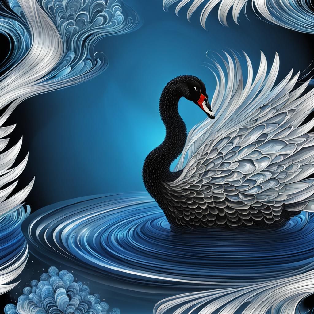 Black Swan in Blue Water with Crystal Details