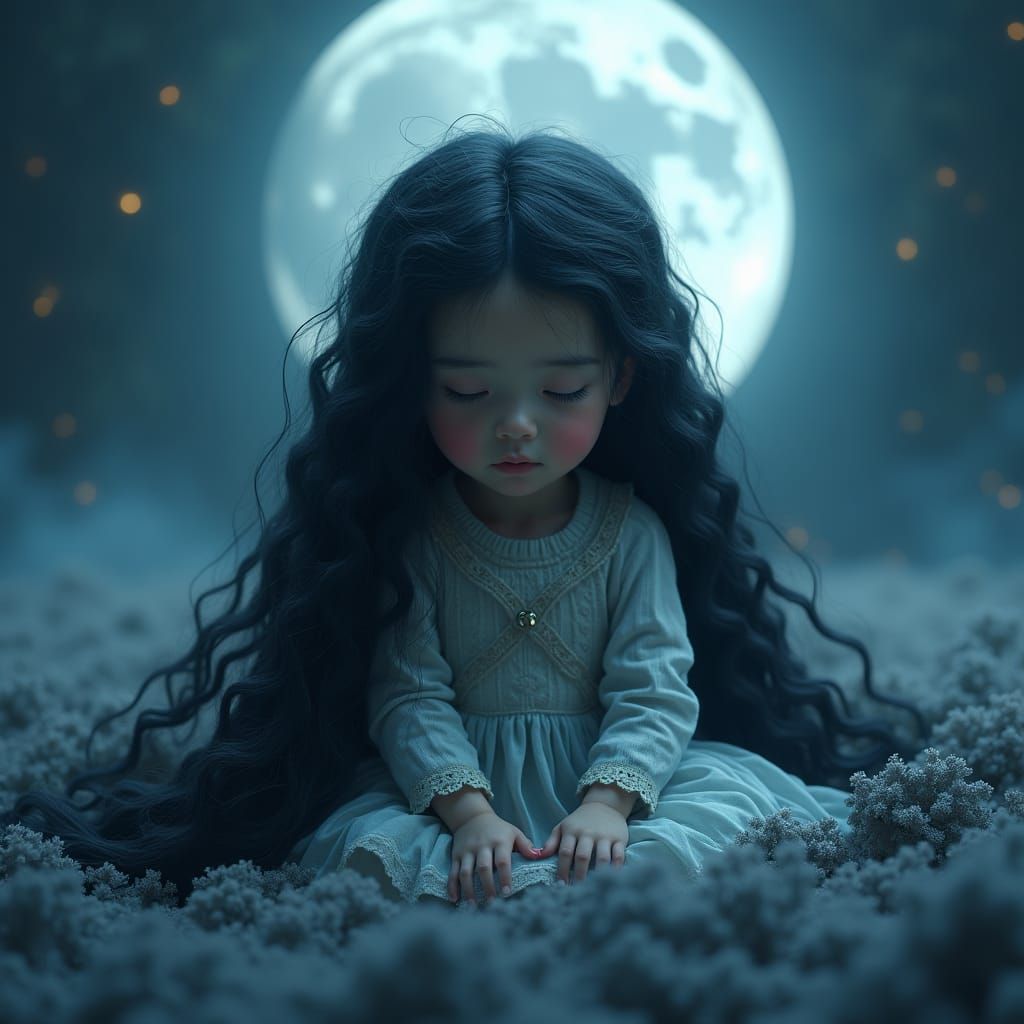 Enchanting Baby Girl in Moonlit Fantasy Realm