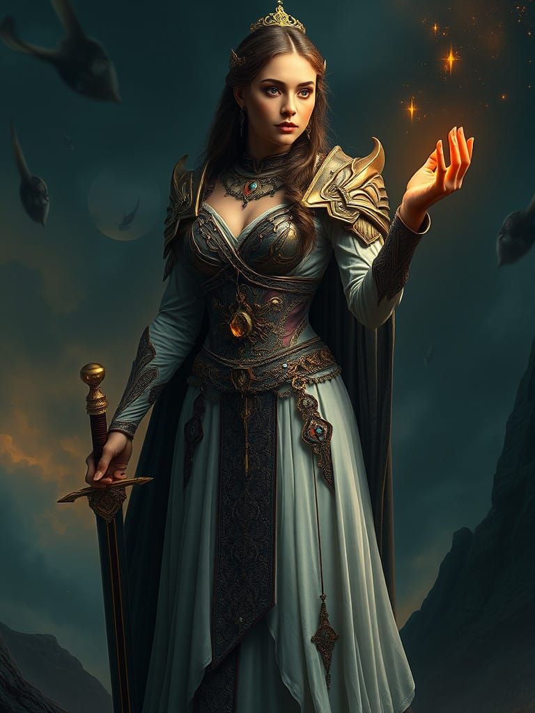 Regal Woman Transcends the Physical Realm in Ethereal Glow