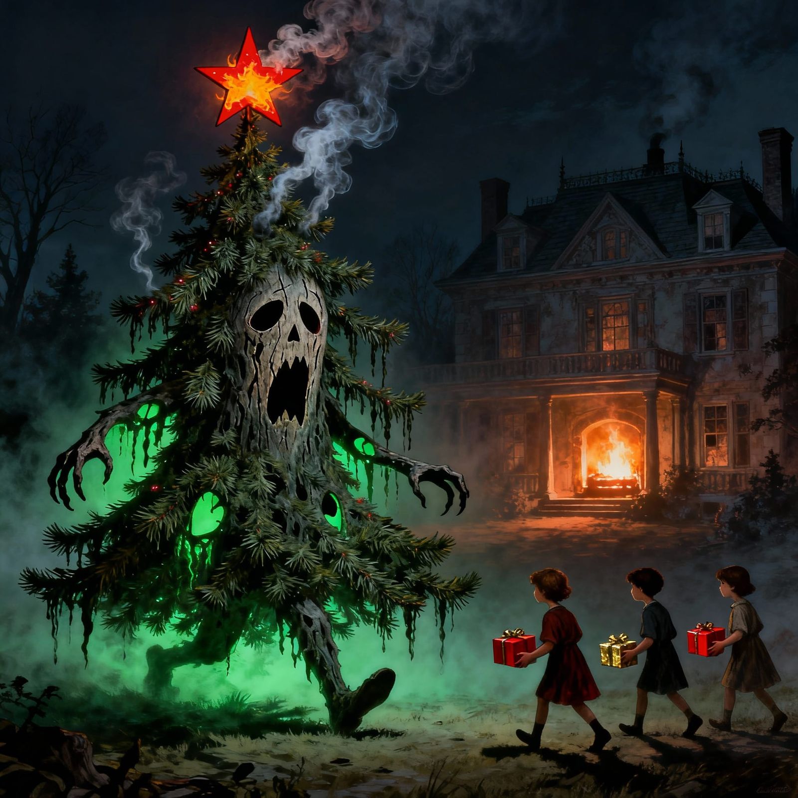 Eerie Undead Christmas Tree Chasing Children