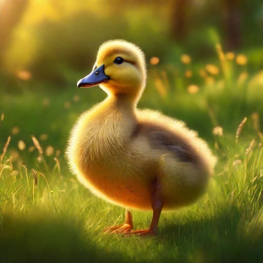 Muscular Duckling Concept Art in Vibrant Meadow