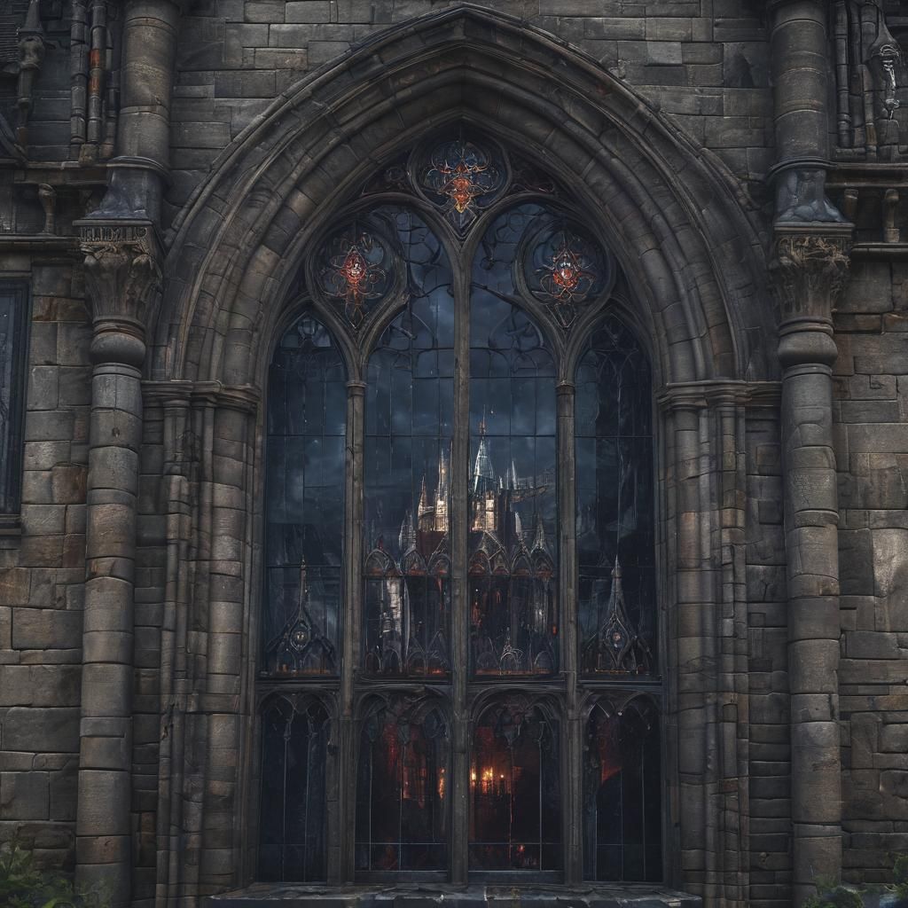 Gothic Castle Stained Glass Window in Fantasy Style