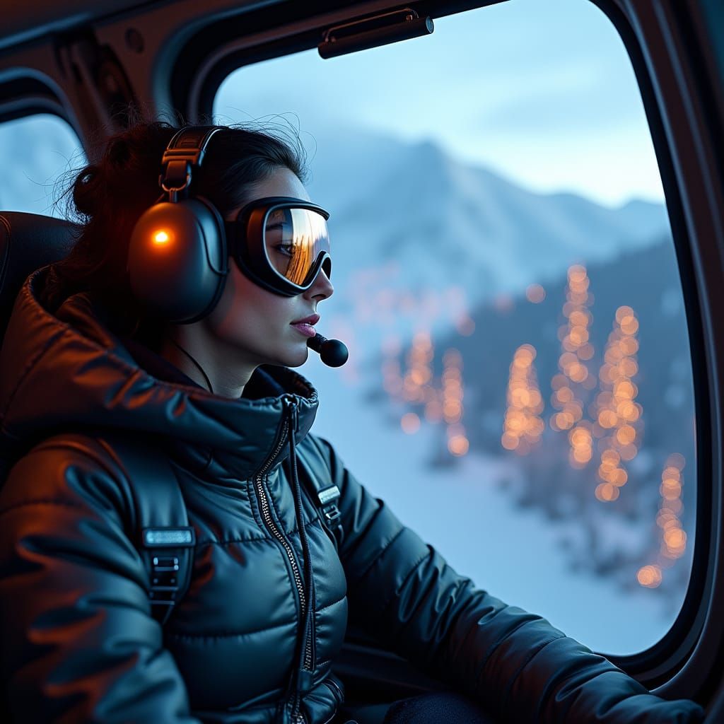 Fantasy Helicopter Pilot in Atmospheric Landscape