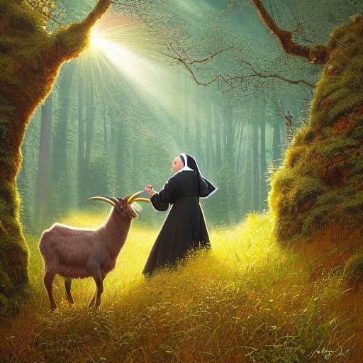 A young nun drinks alcohol