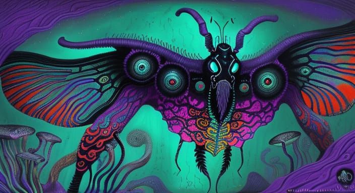 Dark Meadow with Surreal Creatures and Bioluminescence