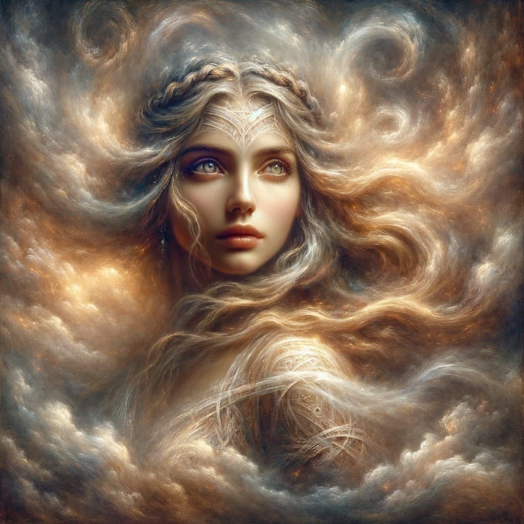 Norse Goddess of Wisdom Emerges from Celestial Vortex in Oil...