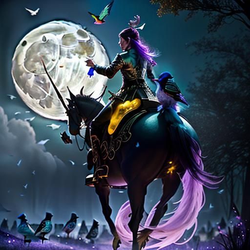 Unicorn in Fantasy Forest Under Starry Night