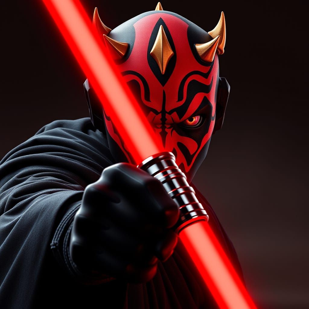 Darth Maul Wields Red Double Lightsaber in Closeup