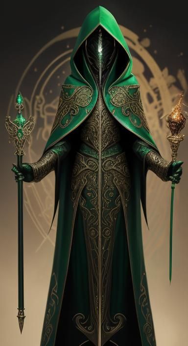 Emerald-Eyed Sorcerer with Ornate Golden Cloak