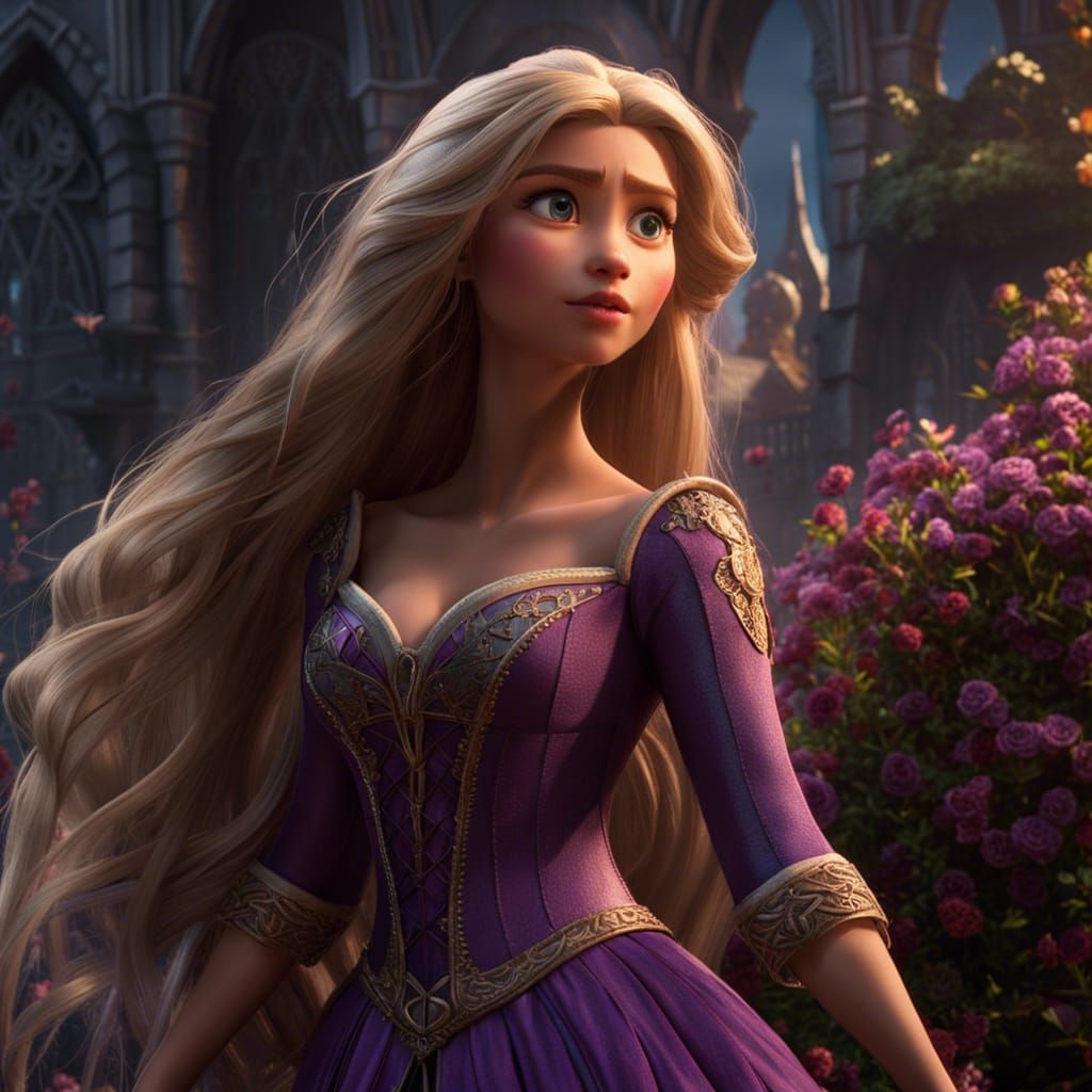 Dark Fantasy Rapunzel in an Epic Landscape