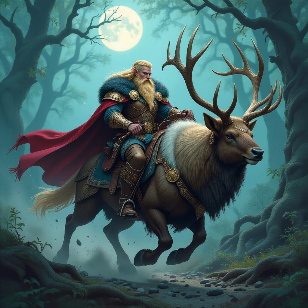 Steampunk Viking Elf on Armored Elk