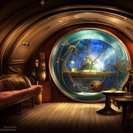 Luxury Steampunk Nautilus Interior in Photorealistic Style