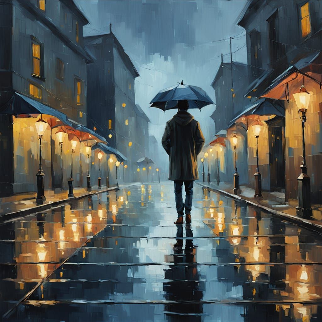 Gloomy Evening Train Station in Moody Expressionist Style