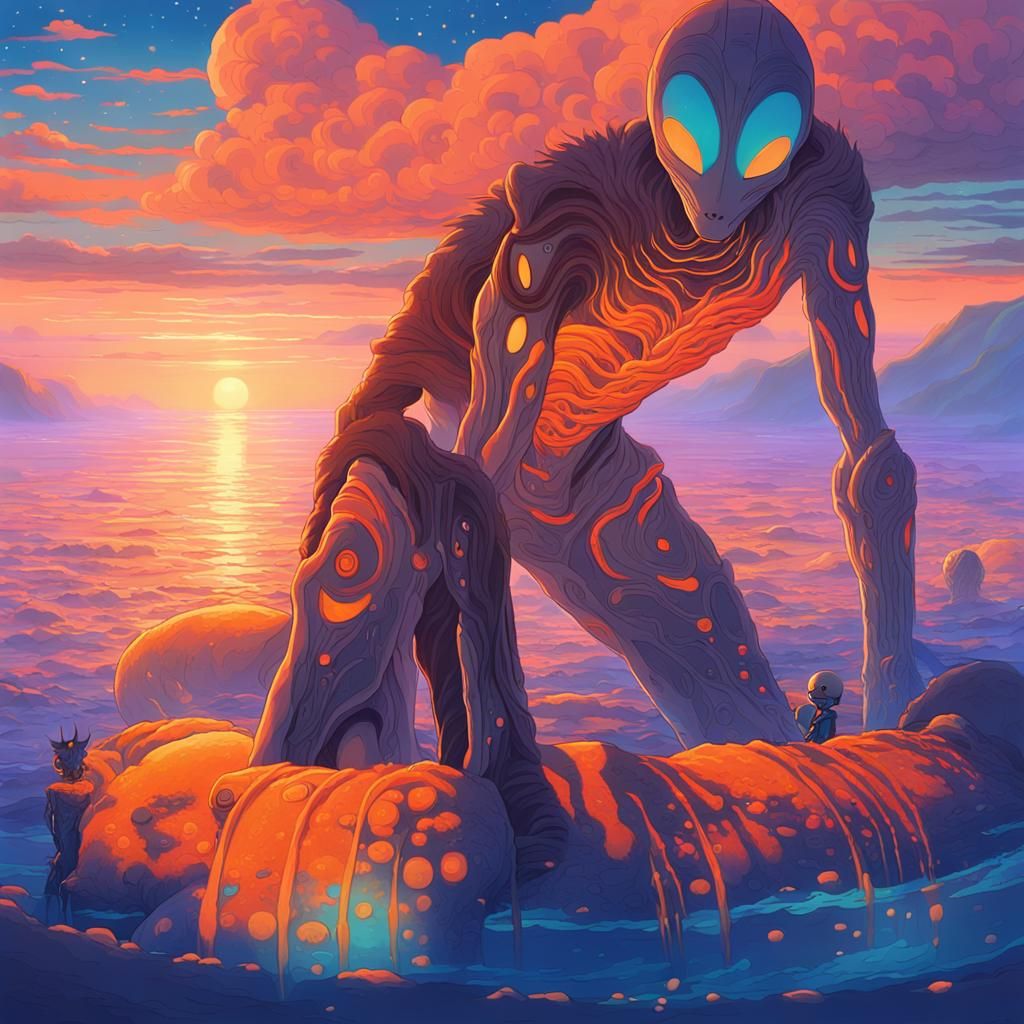 Martian Sunset: Miyazaki-Inspired Alien Romance