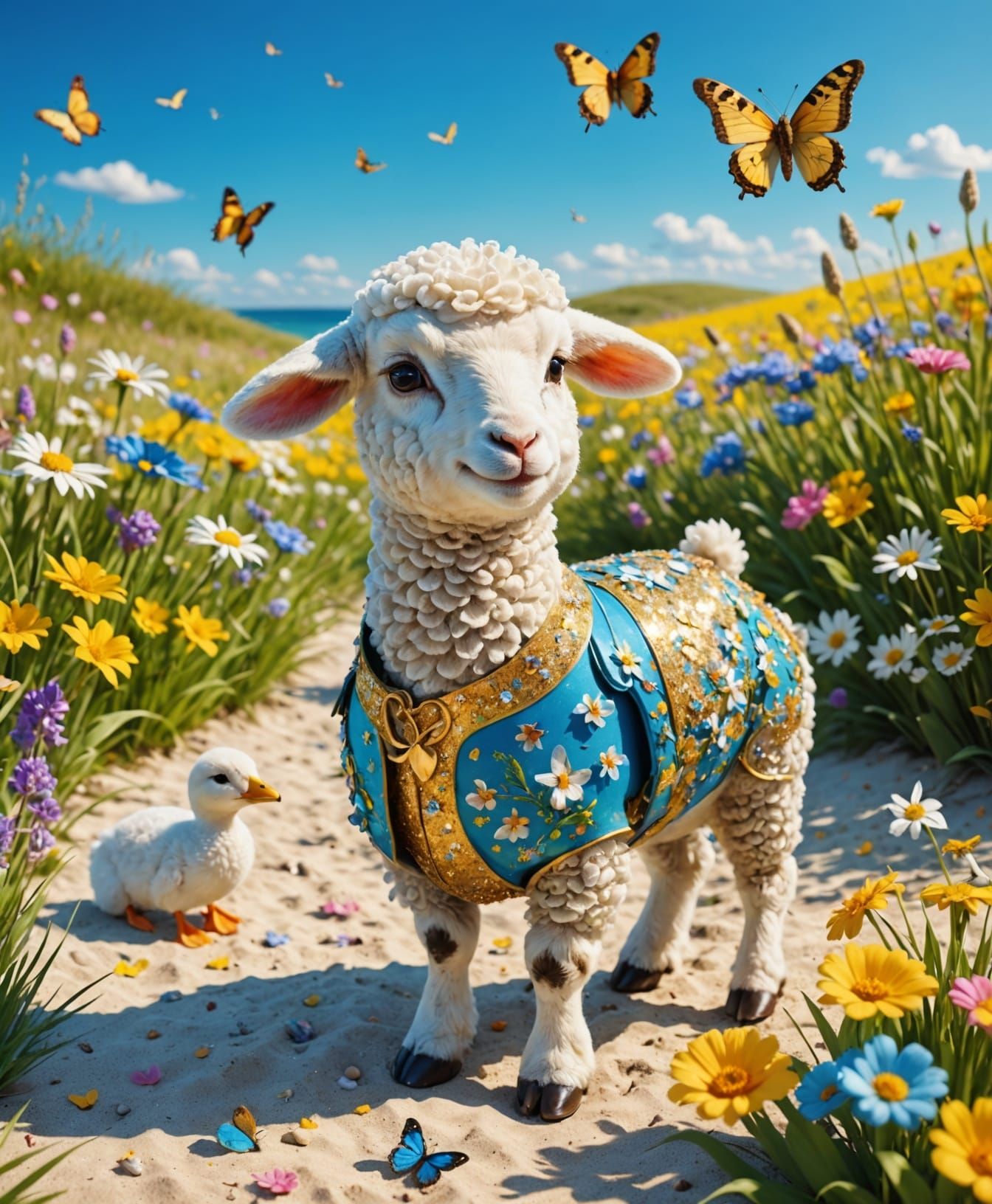 Joyful Lamb in a Vibrant Spring Meadow