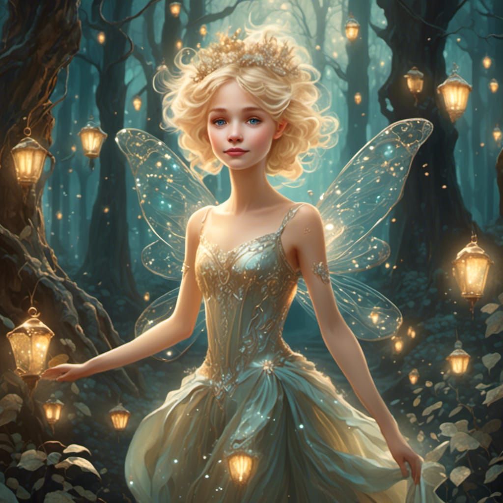 Blond Fairy in Forest, Digital Art Style