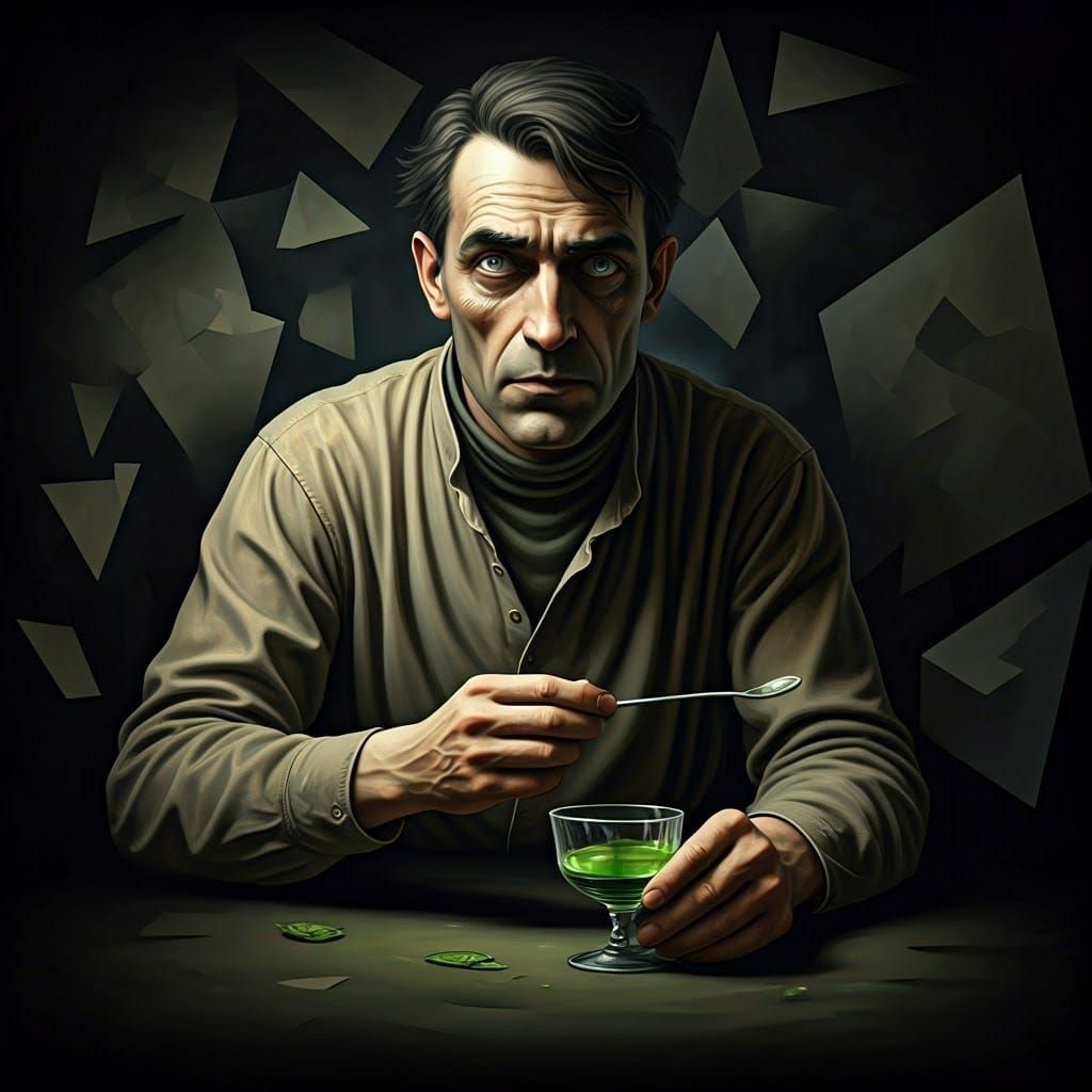 A Drunk Absinthe Drinker in a Cubist Nocturne