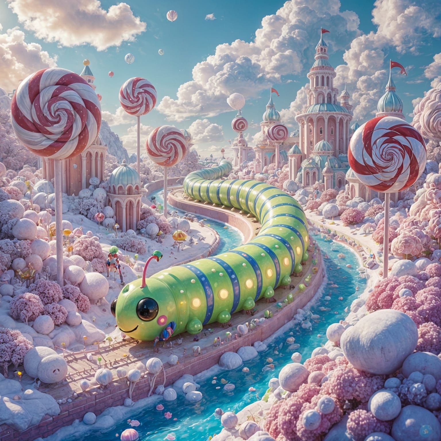 Bioluminescent Caterpillar's Candy Land Journey: Hyperrealis...