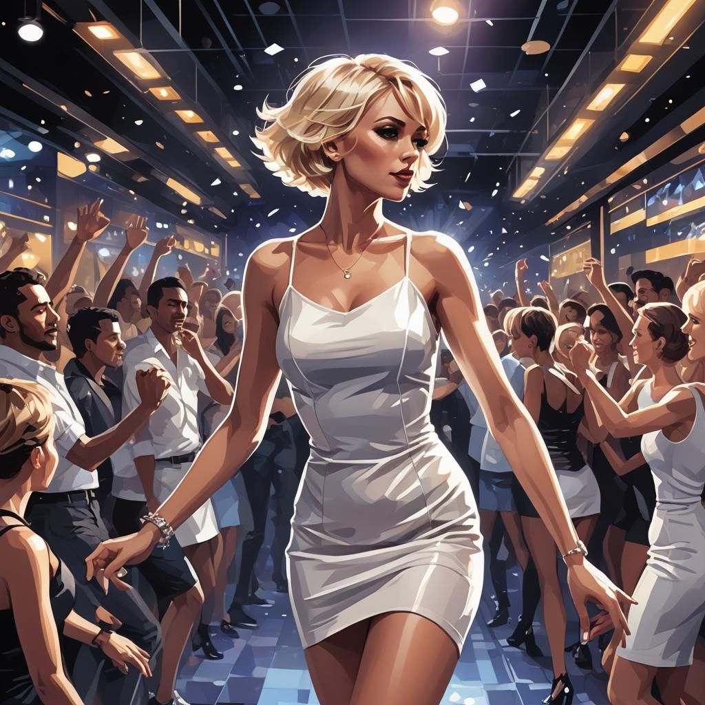 Blonde Woman Dancing in Nightclub Illustration
