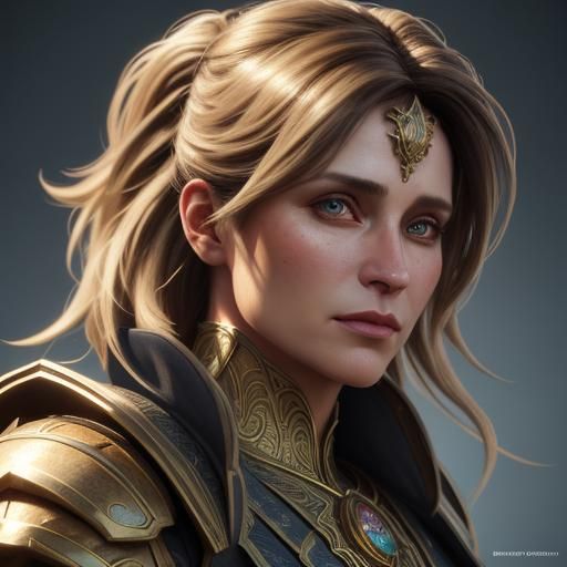 Armored Woman Portrait in Art Nouveau Style