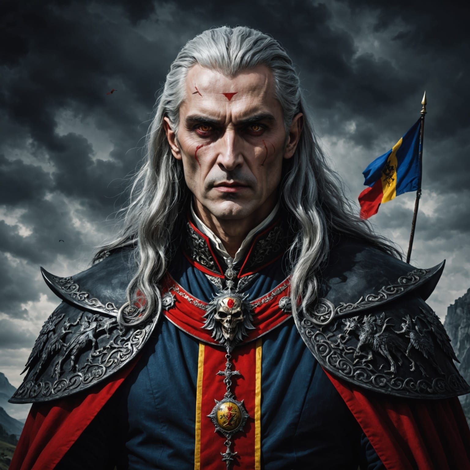 Austere Vampire Lord in Traditional Romanian Attire