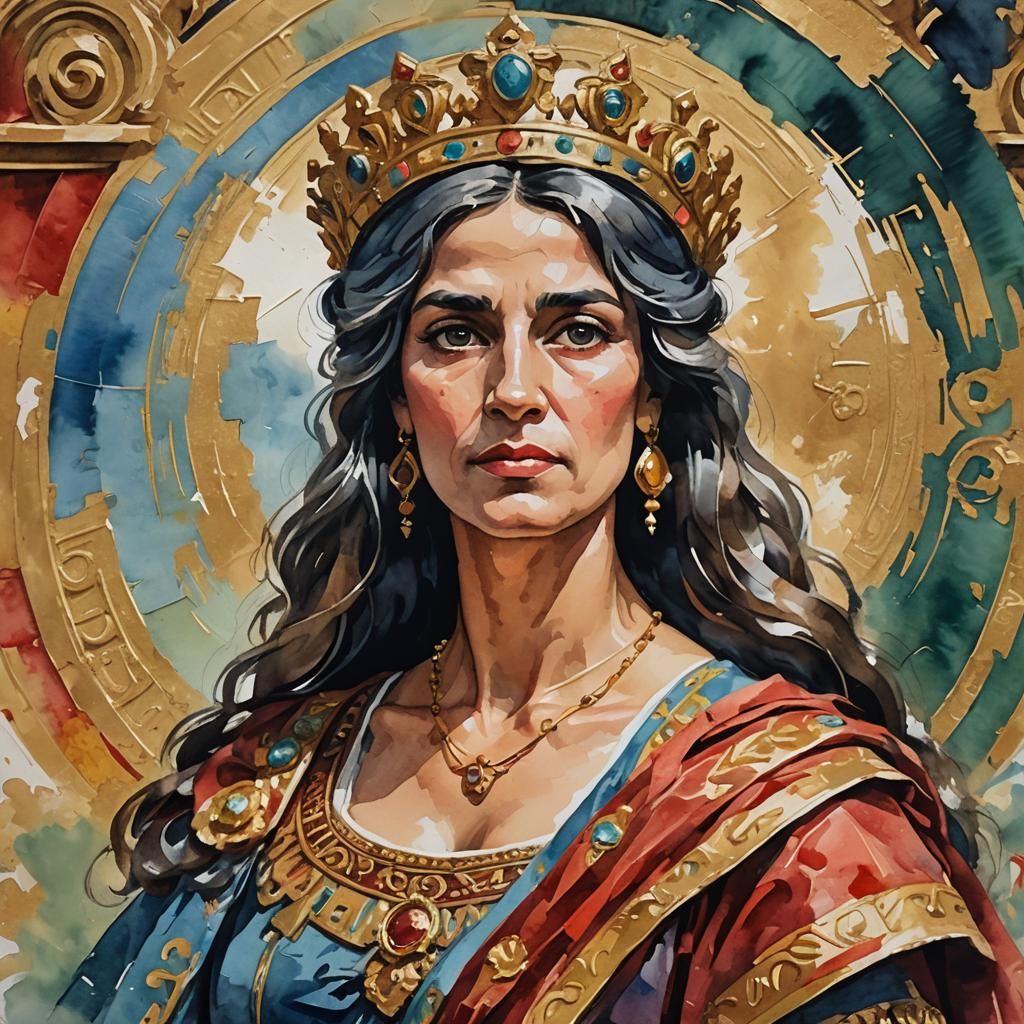 Roma Queen in Gouache Watercolor Impressionist Style