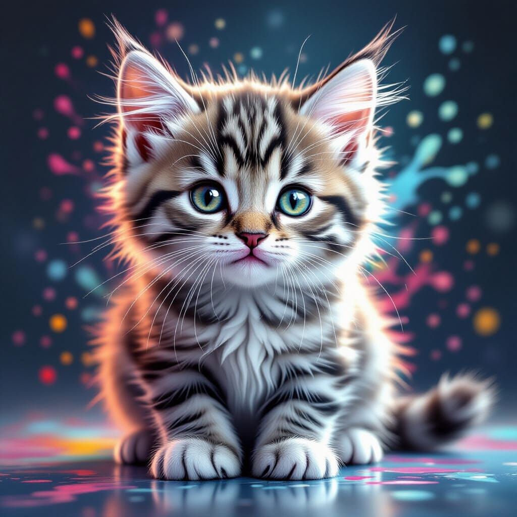 Hyperrealistic Kitten with Fluffy White Feet