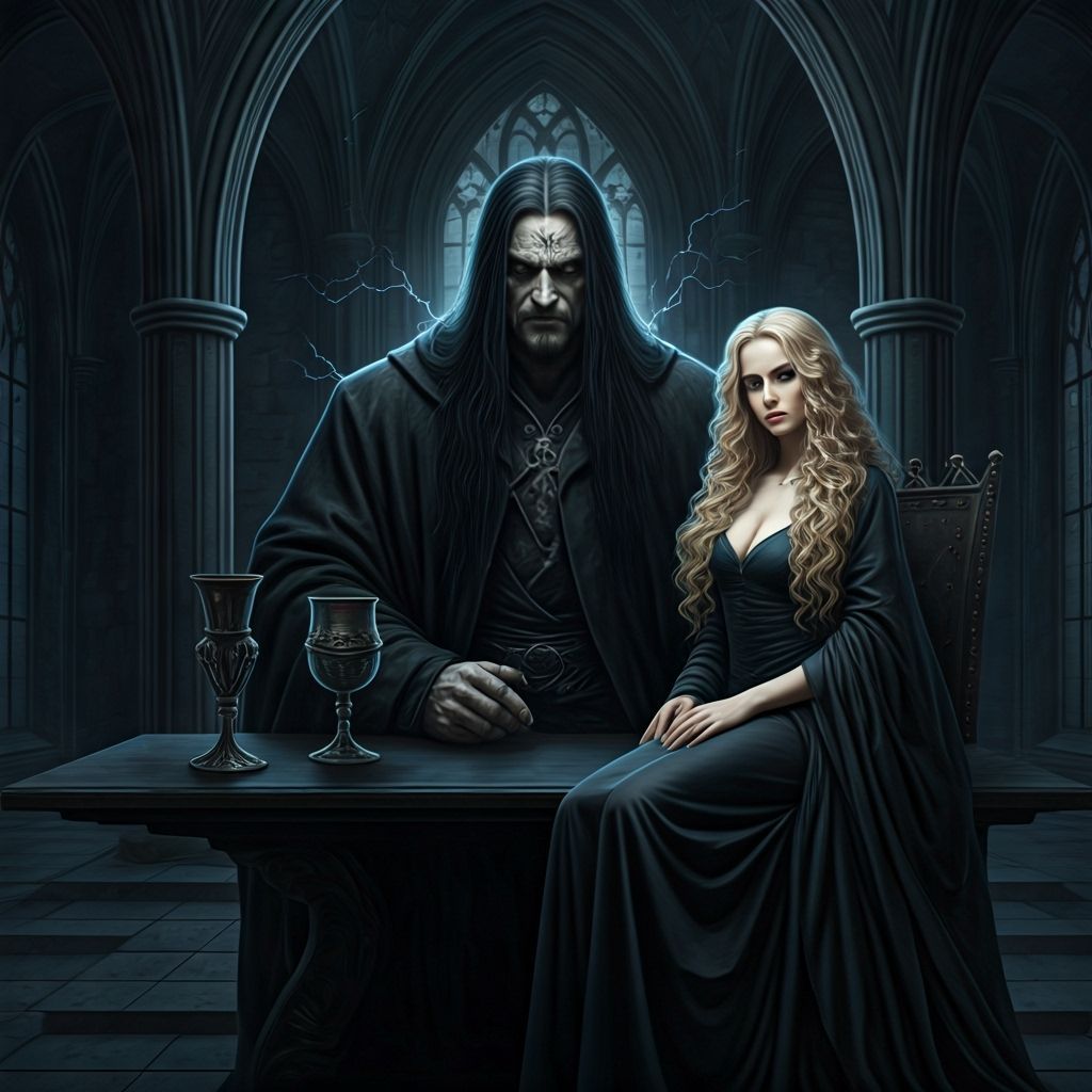 Dark Wizard in Castle Hall, Dark Fantasy Art