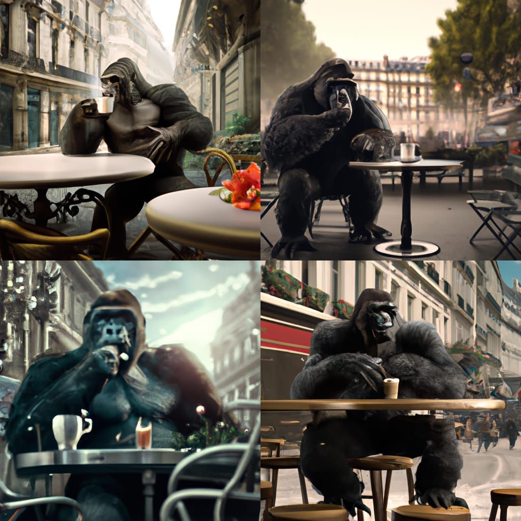 Gorilla Sips Coffee in Paris Cafe