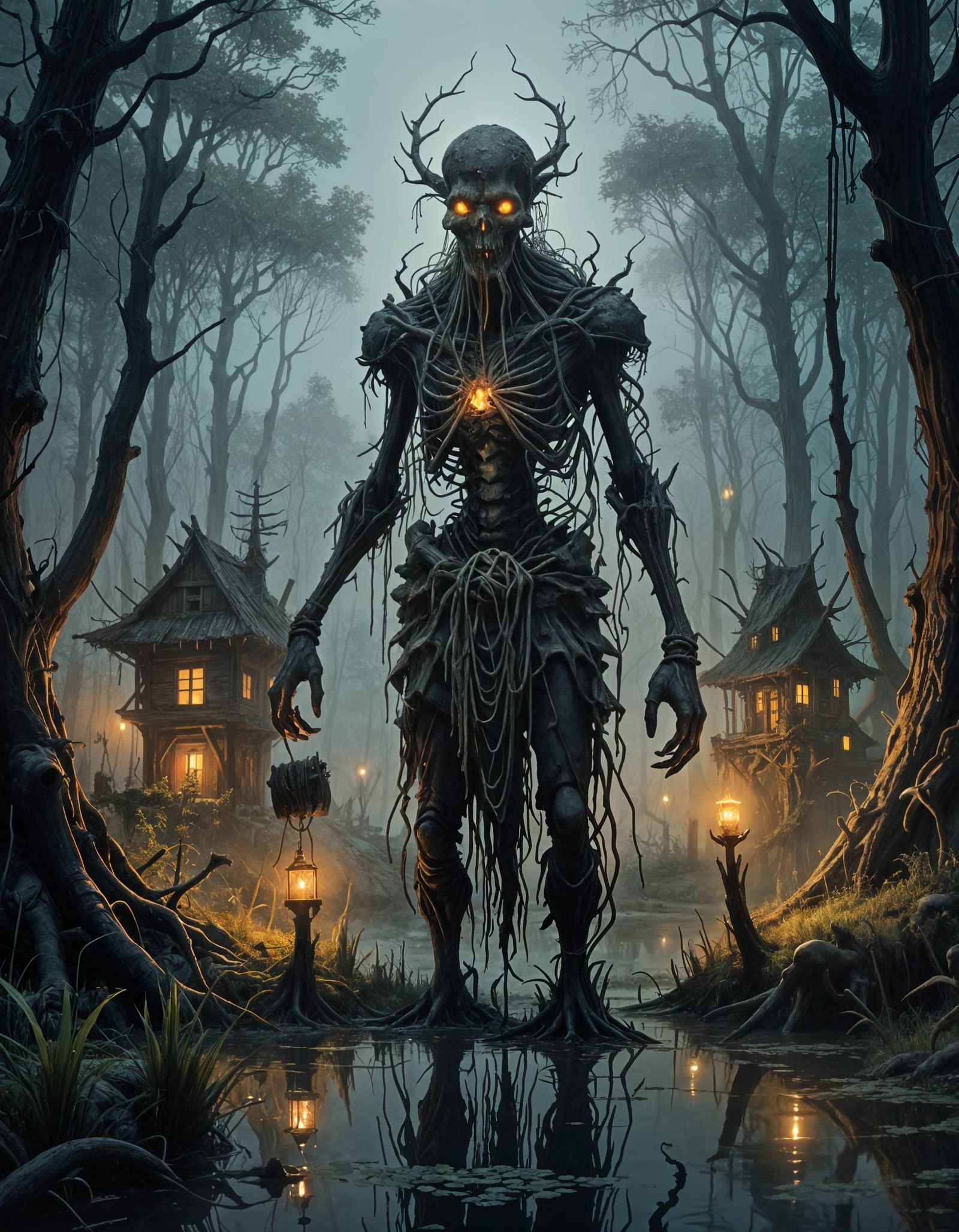 Mystical Swamp Village in Dark Fantasy Style